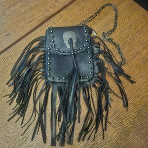 Skull and Fringe Black 7x5.5 Shoulder Crossbody Bag Gothic Punk Western